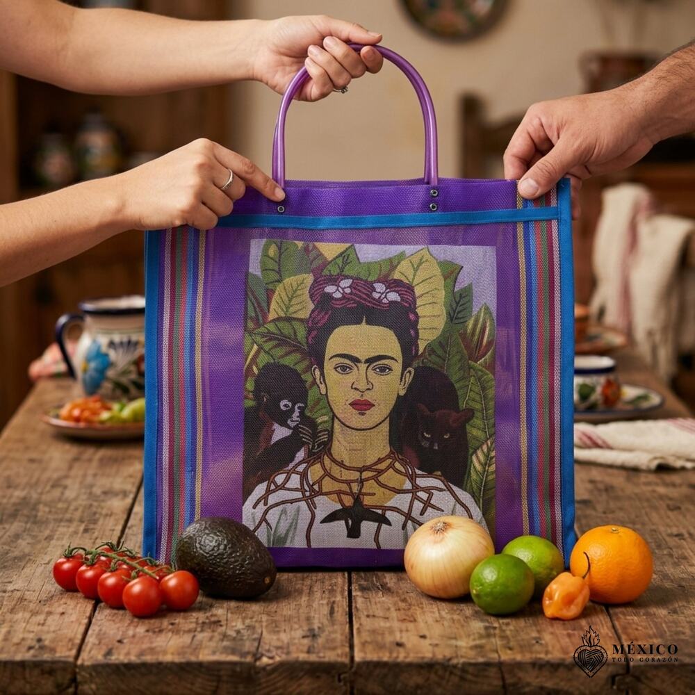 Traditional Mexican Tote Bag – Colorful Reusable Plastic 14X16 IN